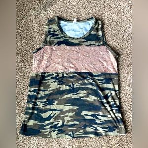 Camo Tank with rose gold sequin detail